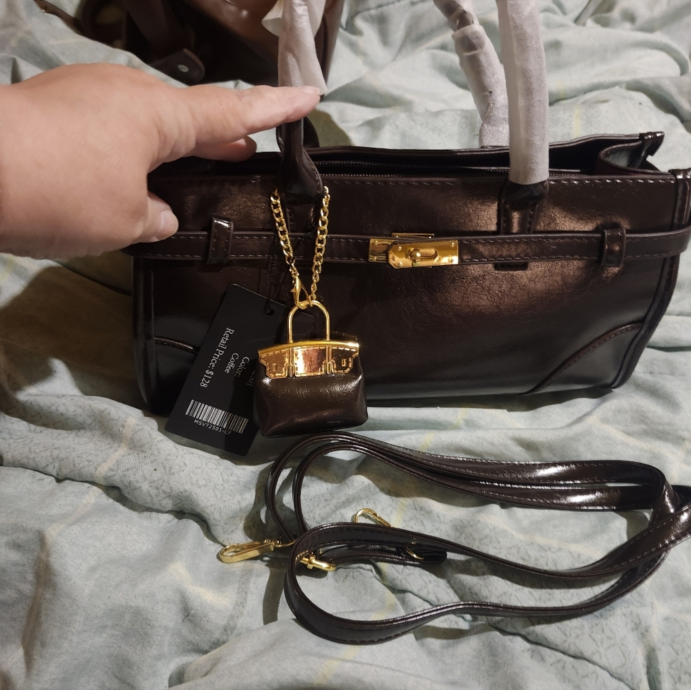 Elegant Brown  Handbag with Gold Accents